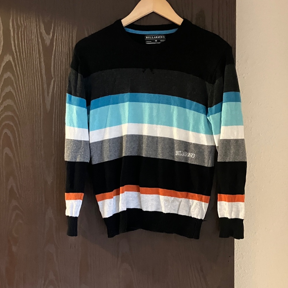 Billabong boy’s Crewneck Sweater - Black, Blue, and Orange Stripes